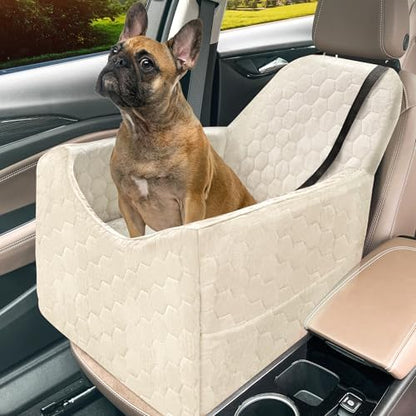 Dog Car Seat for Small/Medium Dogs, Memory Foam Dog Booster Seat, Travel Safety Per Car Seat with Washable Removable Cover, Storage Pockets for Dogs up to 35 lbs (White, Small) by Qualityproductsqualityservice