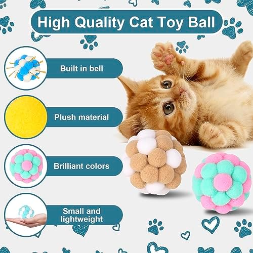 Cat Toys Balls with Bells 5cm Soft Cat Pom Poms Balls Cats 6 PCS - Image 3