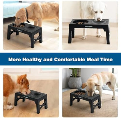 3-in-1 Elevated Slow Feeder Dog Bowls for Food and Water, 5 Heights Adjustable Raised Dog Bowls, Non-Slip, No Spill, for Small Medium Large Dogs and Cats(Black) - Image 5