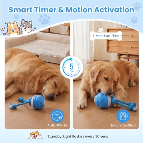 Dog Toys, Interactive Dog Toys, Automatic Interactive Dog Ball, 3 Modes Motion Activated Dog Balls for Medium Large Dogs, Type-C Rechargeable & Bite-Resistant (Blue01) - Image 5