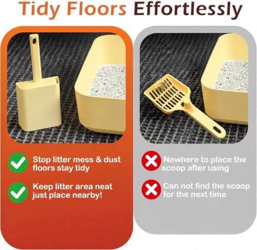 2 in 1 Cat Litter Scoop with Holder Stand Cat Stuff Cat Scooper for Litter Box Cat Accessories Cat Supplies Kitty Yellow - Image 4