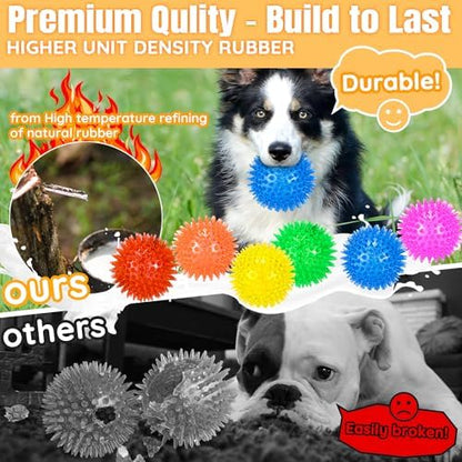 LECHONG 6-Pack 3.5” Squeaky Dog Balls, Durable Soft Spiky Chew Rubber Fetch Toy Balls for Large Medium Aggressive Chewers Teeth Cleaning Chewing Playing Training & Boredom Buster Indoors Outdoors - Image 2