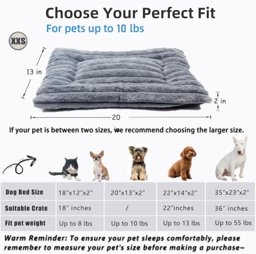 20 Inch Ultra Soft Comfy Pet Bed, Tiny Dog Bed, Washable Anti-Slip Crate Pad Sleeping Cushion Mat for XX-Small Dogs, Indoor Cats & Cat Carrier, Grey - Image 4