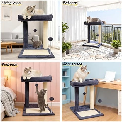 Cat Scratching Post, 19.69" H(50cm) Cat Tree with Cat Bed, Scratching Posts for Indoor Cats with Two Plush Balls Toy, Small Cat Tree for Kittens/Cats Playing and Relaxing (20 in Grey Cat Tree) - Image 2