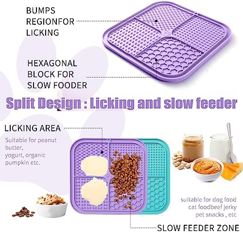 Lick Mat for Dogs, Premium Lick Pad with Suction Cups for Dog Anxiety Relief, Slow Feeder Dog Bowls, Bathing, Grooming and Training (Cyan, Purple, 2pack) - Image 4