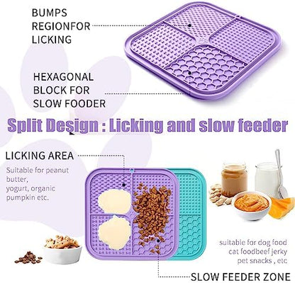 Lick Mat for Dogs, Premium Lick Pad with Suction Cups for Dog Anxiety Relief, Slow Feeder Dog Bowls, Bathing, Grooming and Training (Cyan, Purple, 2pack) - Image 4