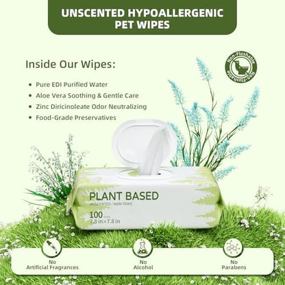 IMMHABI 600 Count Dog Wipes, Unscented Plant-Based Hypoallergenic Pet Wipes for Paws, Butt, and Anal Gland Care, Cleansing & Deodorizing for Puppies and Cats - Image 2