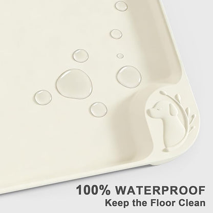 ESTHELLO Waterproof Pet Feeding Mats - Advanced Silicone Dog Food Mat Easy to Clean for Dog & Cat Bowls, 24''x16'' Cream White