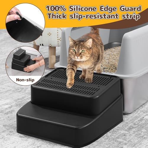 BALAPET Adjustable 3 Steps Litter Box Ramp with Filter Function, Detachable Litter Trapper, Non-Slip Cat Litter Stair for Small & Elderly Cats(Black) - Image 3