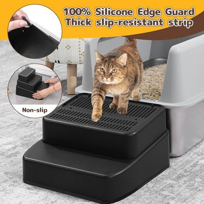 BALAPET Adjustable 3 Steps Litter Box Ramp with Filter Function, Detachable Litter Trapper, Non-Slip Cat Litter Stair for Small & Elderly Cats(Black) - Image 3