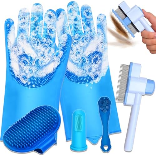 nooepc 6PCS Dog Washing Gloves Pet Grooming Gloves Dog Bath Supplies Dog Bath Brush Silicone Gloves for Dogs and Cats Bathing Dog Comb Dog Toothbrush by EmbraceYourAllure
