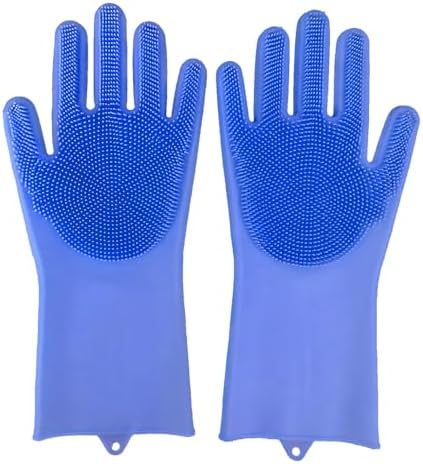 Pet Grooming Gloves, Silicone 5-Finger Deshedding Bath Brush Mitt, 13.39×6.30in Heat Resistant Massage Glove, Gentle Shedding Removal for Dogs Cats Rabbits Horses, Blue by Unknown