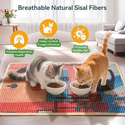 3-in-1 Sisal Cat Scratcher Mat 23.6x15.7 – Durable Scratch Rug Use for Floor & Wall with Adhesive Tape, Protects Couch, Carpet & Furniture, Anti-Slip, Pet-Safe for Indoor/Outdoor Cats, Pink Romance - Image 2