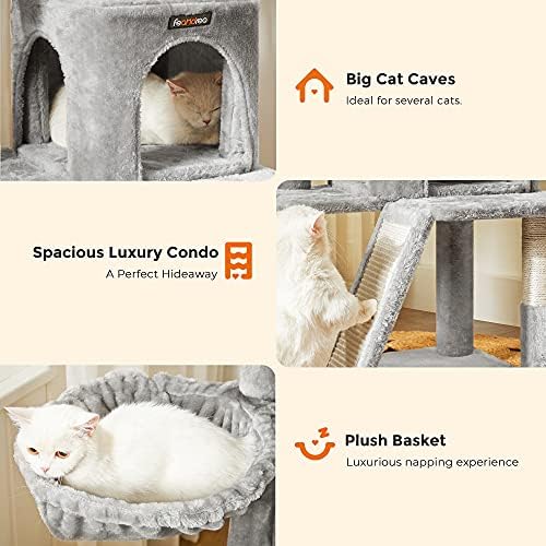 Feandrea Cat Tree, 37.8-Inch Tall Cat Tower, Multi-Level Condo, Light Gray - Image 6