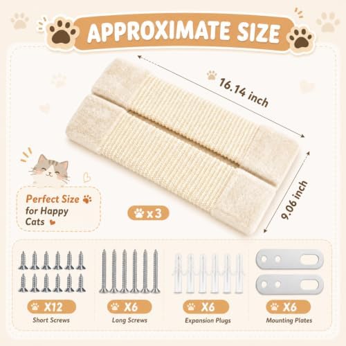 Taiyin 3 Pack Corner Cat Scratcher, 16.1" x 9.1" Sisal Couch Cat Scratch, Corner Wall Scratch Pad for Furniture Protection, Sofa Wall Door, Includes Fixings - Image 2