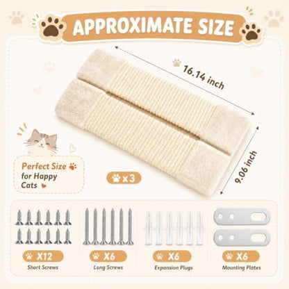 Taiyin 3 Pack Corner Cat Scratcher, 16.1" x 9.1" Sisal Couch Cat Scratch, Corner Wall Scratch Pad for Furniture Protection, Sofa Wall Door, Includes Fixings - Image 2