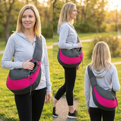 Small Dog Sling Carrier, Sling Pet Pouch to Wear Medium Dog Cat Travel Breathable, Soft-Sided Crossbody Puppy Carrying Purse Bag, L, Rose - Image 6