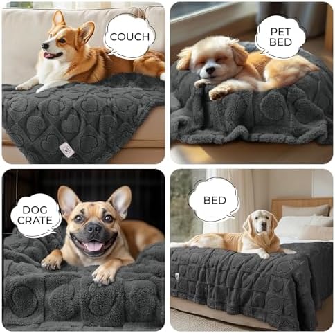 Luciphia Small Dog Blanket Washable Pet Bed Cover Soft Fluffy Puppy Blanket with Premium Fleece 300GSM Cozy Calming Cat Blankets for Indoor Cats Grey 30x20 inch - Image 3