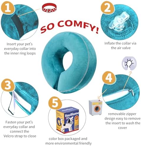 Inflatable Reflective Dog Cone Collar Alternative After Surgery,Doggie Recovery Dount Neck Ecollar,Adjustable Soft Dog Cone Collar for Small Medium Large Dogs (Light Blue, L) - Image 3