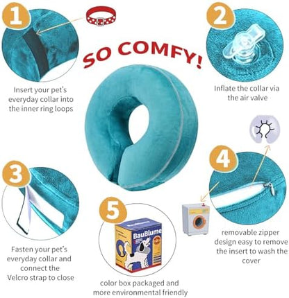 Inflatable Reflective Dog Cone Collar Alternative After Surgery,Doggie Recovery Dount Neck Ecollar,Adjustable Soft Dog Cone Collar for Large Dogs (Light Blue, XXL) - Image 3