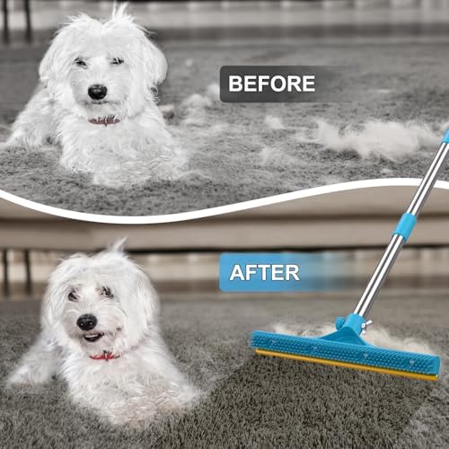 mupapi Carpet Rake for Pet Hair Removal, Reusable Pet Hair Remover Broom, 60'' Adjustable Long Handle Dog and Cat Hair Remover Tool Set of 3, Lint Remover Scraper for Carpets, Rugs, Mats, Couch, Car - Image 3