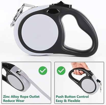 Dual Retractable Dog Leash for 2 Large Dogs (Up to 110 Lbs Each) - 18.5 FT Extendable Double Headed Pet Leash with Poop Bags, Non Slip Grip - One Button Break & Lock, 360 Tangle-Free (Gray, Large) - Image 2