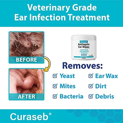 Curaseb Cat & Dog Ear Infection Treatment Wipes – Soothes Itchy & Inflamed Ears – Cleans Debris and Buildup – 100 Count - Image 2