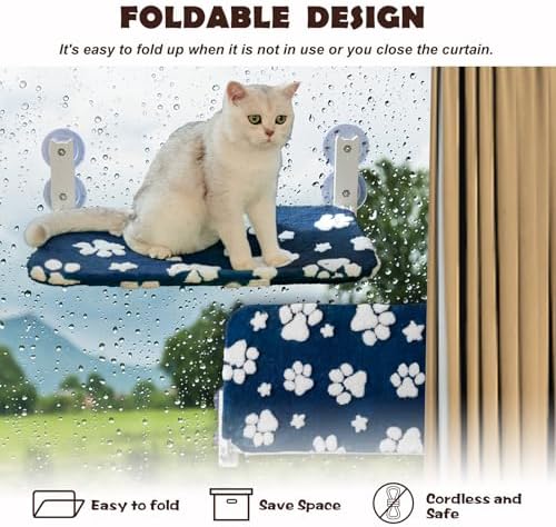 Cute Cat Window Perch, Foldable Cat Window Hammock, Navy Blue - Image 5