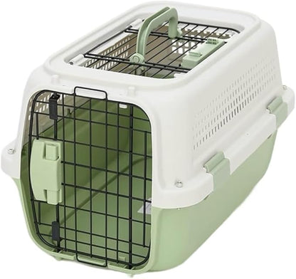 Cat and Dog Bags Pet Air Box with Skylight Pet Checked Box Outing Portable Box Cat Cage Dog Car Transport Box Air Box Pet Travel Bags(Green,B)