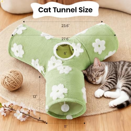 Tempcore Cat Tunnel, 3-Way Collapsible Toy for Indoor Cats, Daisy Green - Image 2