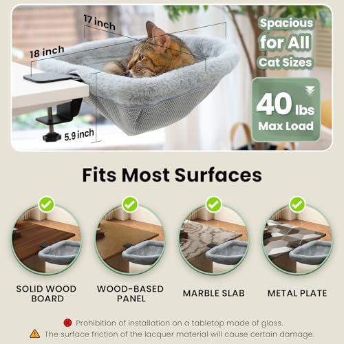 JUNSPOW Cat Desk Bed - One-Click Folding,Sunken Design & Space-Saving Semi-Circular Cat Bed, Soft Faux Rabbit Fur Material, Suitable for Various Desktops-Maximum Hold Up to 40lb - Image 6