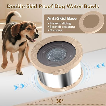 UPSKY 12L Dog Water Bowl No Spill Stainless Steel for Slow Drinking Beige - Image 4