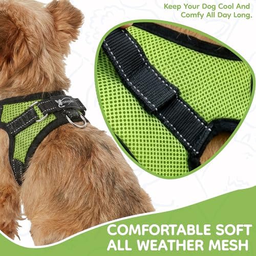 No Pull Reflective Adjustable Dog Harness with Handle- Comfortable Soft All Weather Mesh, Easy On Puppy Harness for Small Medium and Large Dogs (Green) XX-Small - Image 3