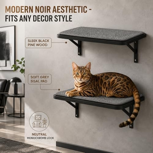 Cat Wall Shelf Window Perch, Cats Bed Hammock with Scratching Pad, Cat Shelf for Climbing Sleeping Playing,Black Furniture for Indoor Large Cats - Image 6