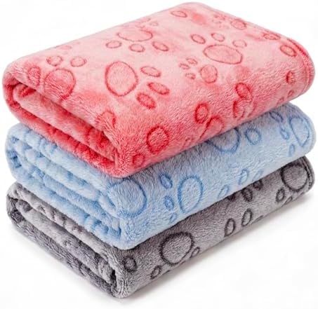 CADONO 1 Pack 3 Blankets for Dog Puppy Cat (Small 23x16'', Blue, Red, Grey) by CADONO