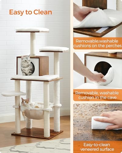 Feandrea Cat Tree, 56.3-Inch Contemporary Cat Tower, Multi-Level Condo - Image 2