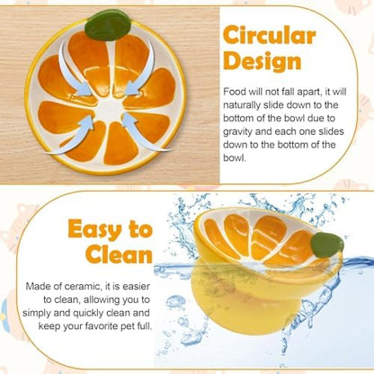 Hamiledyi Ceramic Raised Cat Bowls 15° Tilted Elevated Kitten Food Water Bowl Shallow Whisker Fatigue Kitty Dish Fruit Pet Feeding Bowls Feeder for Indoor Cats Small Dog (Yellow Orange) - Image 3