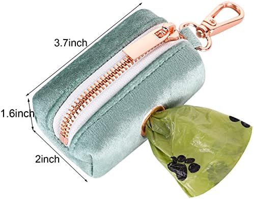 ARING PET Dog Waste Bag Dispenser, Velvet Green Doggy Poop Bags Holders Attach to Any Leashes, Portable Washable Pet Waste Pouch Dispenser with Metal Zipper - Image 6