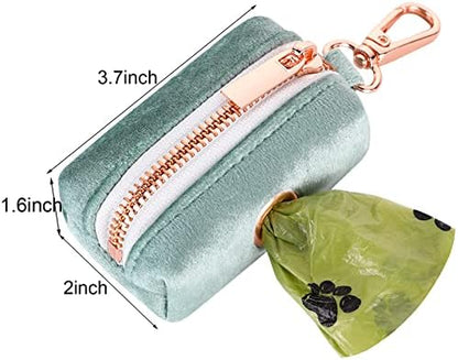 ARING PET Dog Waste Bag Dispenser, Velvet Green Doggy Poop Bags Holders Attach to Any Leashes, Portable Washable Pet Waste Pouch Dispenser with Metal Zipper - Image 6