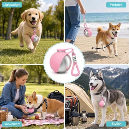 2 in 1 Portable Dog Water Bottle, 2026 New 10oz Spherical Stainless Steel Pet Bottle with Silicone Foldable Bowl,No-Spill Leak-Proof Design,Dog Water Bottle for Walking,Hiking & Travel & Camping-Pink - Image 4