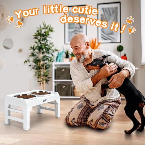 COMESOON Elevated Dog Bowls, 4 Height Adjustable Raised Bowl Stand with 2 Thick 50oz Stainless Steel Food Bowls Non-Slip Feeder Adjusts to 3.7'', 9.2'', 10.75'', 12.36'' White - Image 7