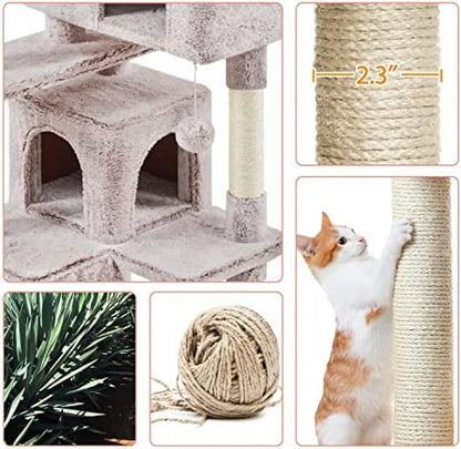 Yaheetech 54in Cat Tree Tower, 2 Caves, Kitten-Ear Perch & Scratching Posts - Image 6