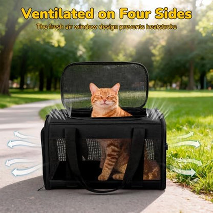 Hipubby Cat Carrier Dog Carrier for Pets Up to 16 Lbs, Soft-Sided Pet Travel Carrier for Cats and Small Dogs, Airline Approved Pet Carrying Case with Shoulder Strap & Removable Mat - Black - Image 6
