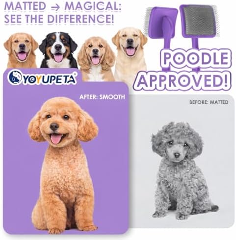 Large Dog 3 in 1 Grooming Kit, Extra Long Pin Slicker Brush Purple - Image 4