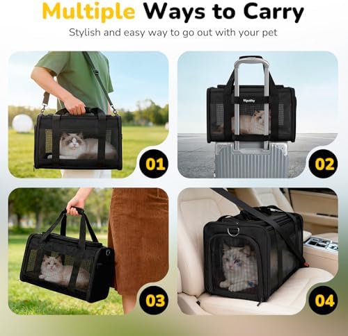 Hipubby Cat Carrier Dog Carrier for Pets Up to 16 Lbs, Soft-Sided Pet Travel Carrier for Cats and Small Dogs, Airline Approved Pet Carrying Case with Shoulder Strap & Removable Mat - Black - Image 7