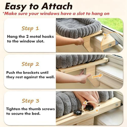 Zoratoo Cloud-Cuddle Cat Perch for Window Sill with Zipper Cushion, M Gray - Image 7