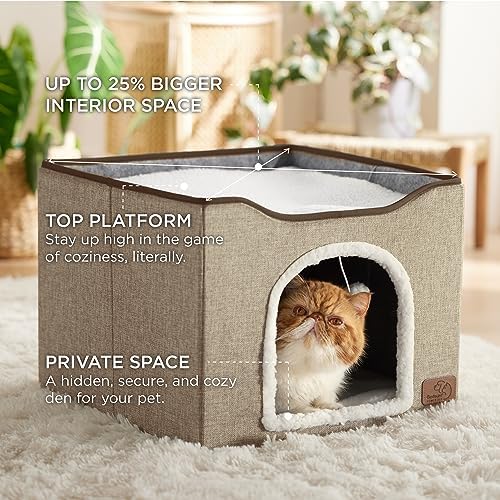 Bedsure Cat House Bed for Indoor Cats with Fluffy Ball and Scratch Pad - Image 2