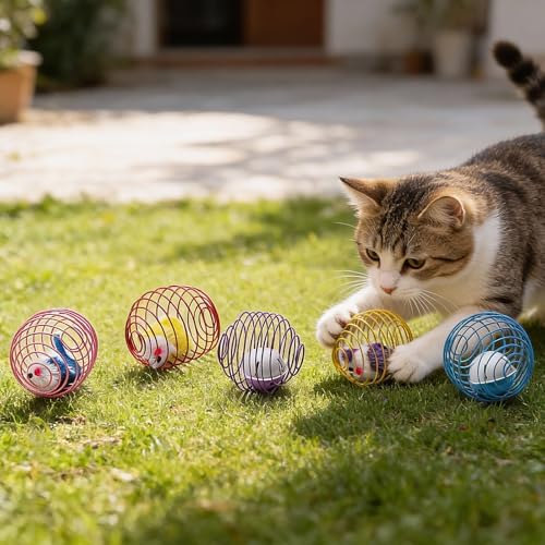 Jecery 5 Pcs Cat Toys Spring,Mouse and Bell,Mix Colors - Image 6