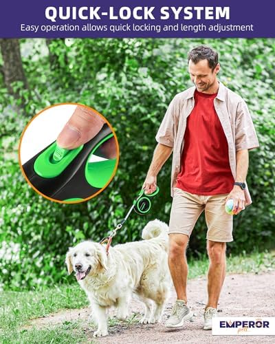Emperor Pets Retractable Dog Leash, 16 ft, Up to 44lbs, Green -GR16-20 - Image 4