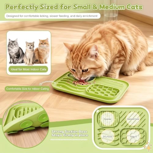 AZY 3-Piece Slow Feeder Cat Bowl and Lick Mat Set – Silicone Cat Treat Spoon & Feeding Mat for Wet Food, Enrichment and Slow Eating (Green) - Image 3